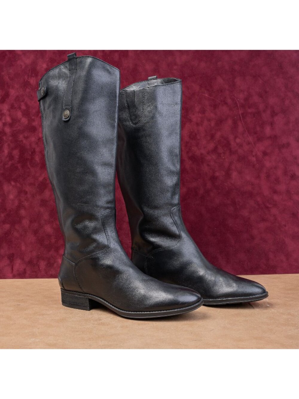 Sam Edelman Women Penny Riding Equestrian Wide Calf Black Leather Boots sz 11.5